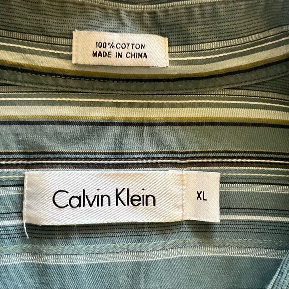 Calvin Klein Mens Button Up Dress Shirt Striped Blue Multi - Picture 3 of 3